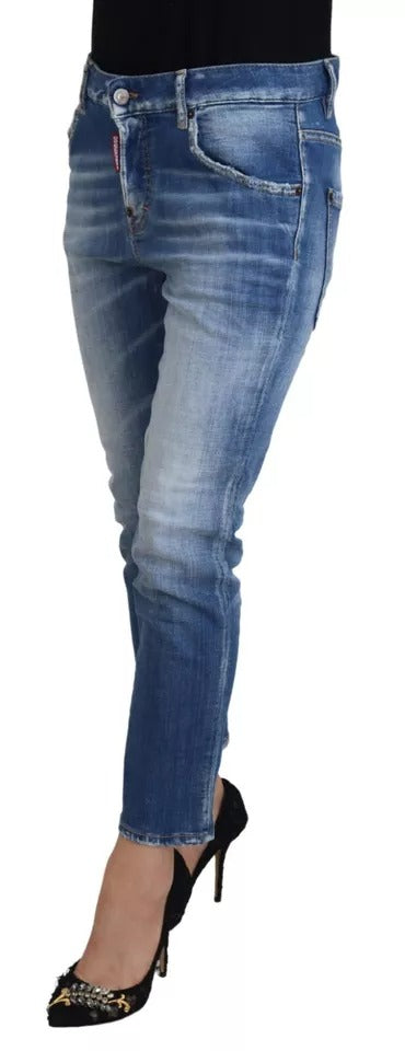 Dsquared² Mavi pamuklu düşük bel kot pantolon, havalı denim kızları için